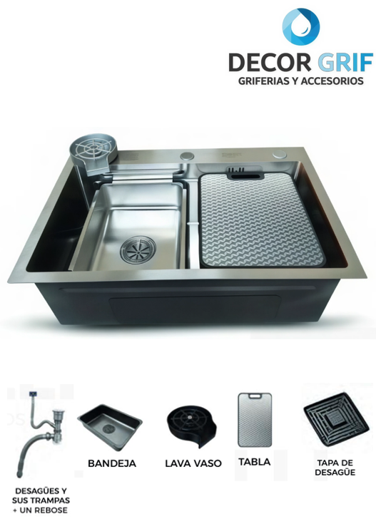 LAVADERO MULTIFUNCIONAL MARVELOUS ACERO INOX SATINADO C/ACCES 68X45X23CM FRATELLI