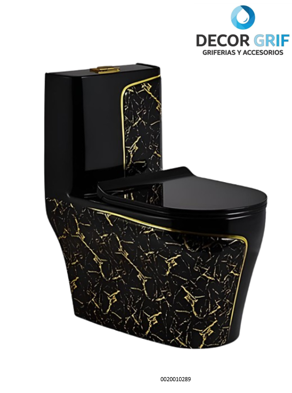 INODORO ONE PIECE + TAPA ASIENTO Y ACCESORIO MINIMALISTA NEGRO C/DORADO 8676BDGL (70X39X75CM) FRATELLI