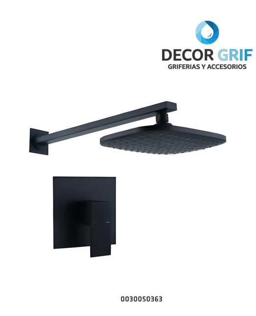 MONOCOMANDO MINIMALISTA CANOPLA CUADRADA+ CABEZAL DE DUCHA SANDS BLACK FRATELLI