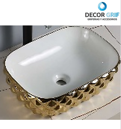 BOWL LOZA (402-GW) MODELO RECTANGULAR BLANCO C/DORADO DIAMANTE 48X35.5X13.5 - FRATELLI