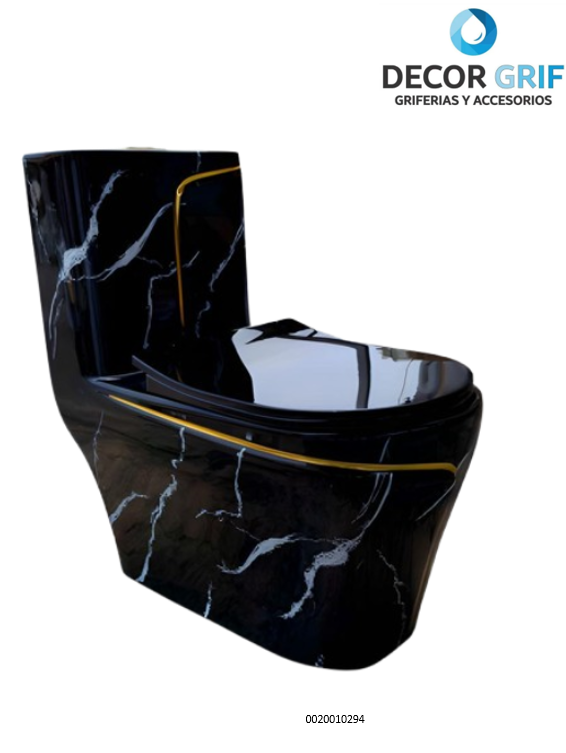 INODORO ONE PIECE + TAPA ASIENTO Y ACCESORIO MINIMALISTA MARMOLEADO NEGRO C/DORADO 8676MBGL (70X39X75CM) FRATELLI