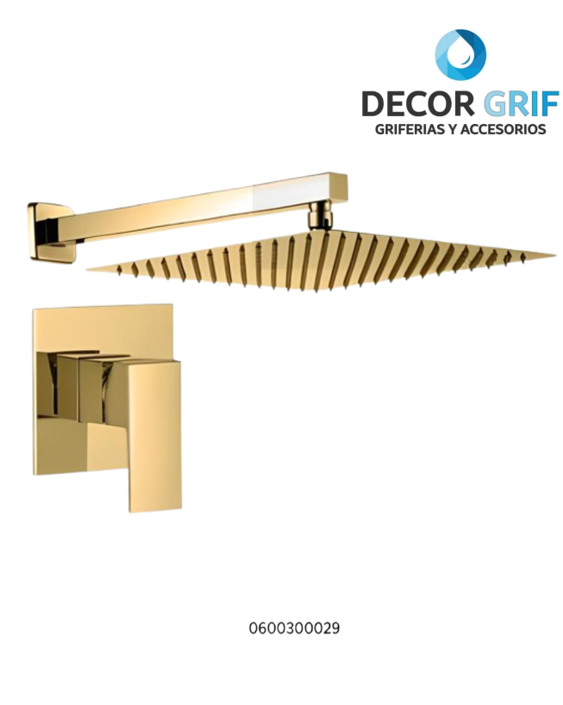MEZCLADORA MONOCOMANDO MINIMALISTA GOLD CANOPLA CUADRADA + CABEZA DUCHA SAN ANDRES BRATIA