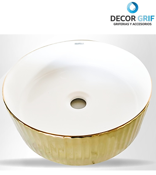 BOWL LOZA (323-G) MODELO CIRCULAR BLANCO C/DORADO 36X36X12 - FRATELLI