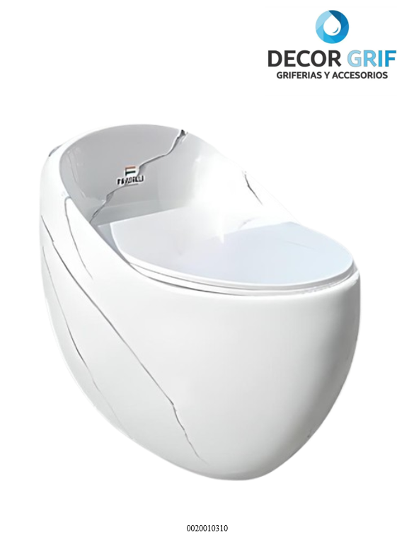 INODORO ONE PIECE + TAPA ASIENTO Y ACCESORIO OVALADO MARMOLEADO BLANCO C/NEGRO 9906M (66X47X62CM) FRATELLI
