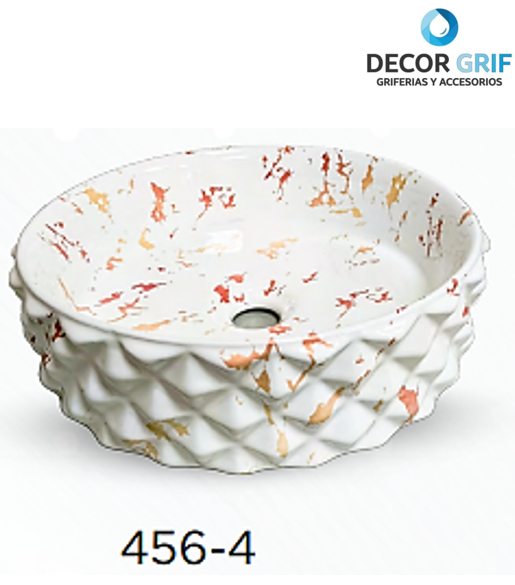 BOWL LOZA (456-4) MODELO CIRCULAR MARMOLEADO  BLANCO C/ROJO DIAMANTE 37.5X37.5X12 - FRATELLI
