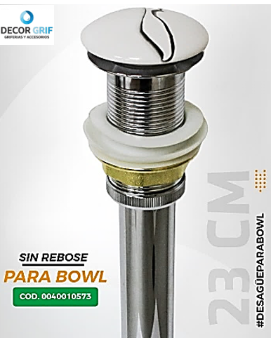 DESAGUE PUSH CEAMICO S/REBOSE P/BOWL MARMOLEADO BLANCO C/NEGRO COLA (23 CM)