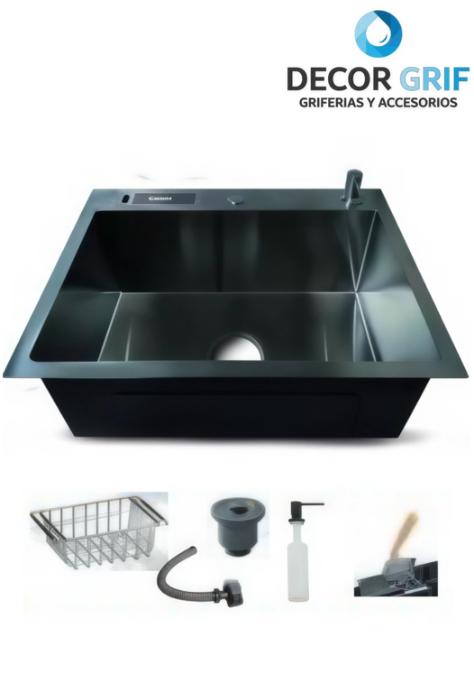 LAVADERO PRIME ACERO INOXIDABLE BLACK C/ACCESORIOS 60X45X23CM PRM-6045 FRATELLI