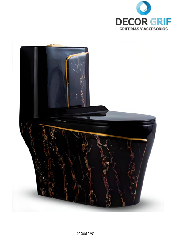 INODORO ONE PIECE + TAPA ASIENTO Y ACCESORIO MINIMALISTA NEGRO C/DORADO 8676EBG (70X39X75CM) FRATELLI