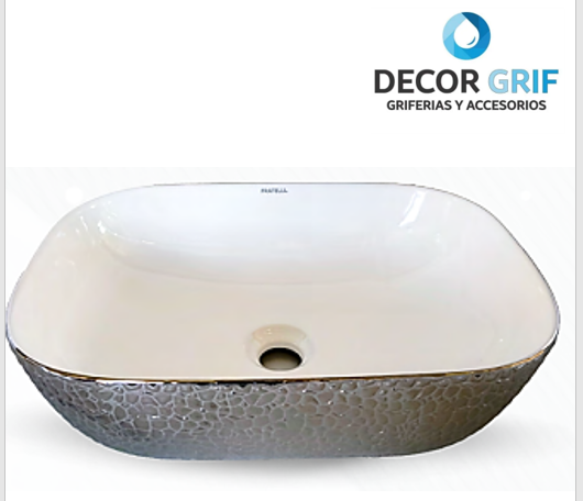 BOWL LOZA (153) MODELO RECTANGULAR BLANCO C/PLATEADO GRANITO 45X33X13.5 - FRATELLI