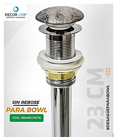 DESAGUE PUSH CERAMICO S/REBOSE P/BOWL (158-3) MARMOLEADO BLANCO C MARRON   COLA (23 CM)