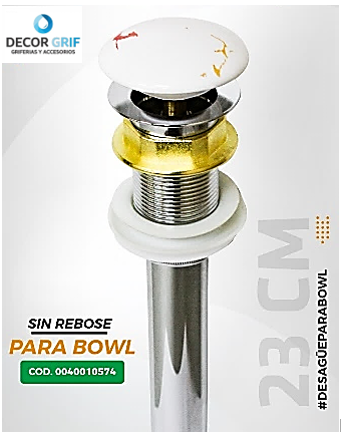DESAGUE PUSH CERAMICO S/REBOSE P/BOWL (456-4) MARMOLEADO BLANCO C/ROJO COLA (23 CM)