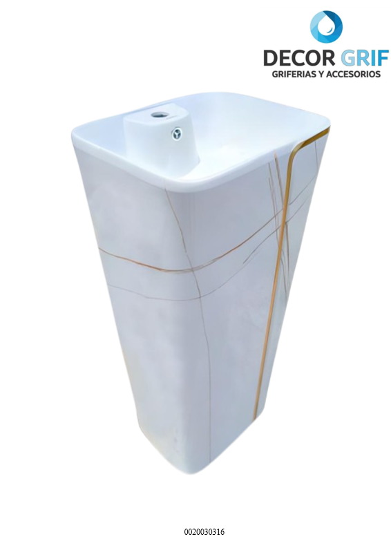 LAVATORIO PEDESTAL MIINIMALISTA MARMOLEADO BLANCO C/DORADO 8802MWG (44X36.5X86CM) FRATELLI