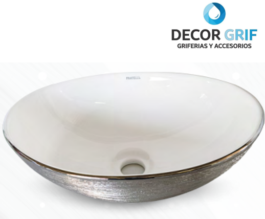 BOWL LOZA (035-SBL) MODELO OVALADO BLANCO C/PLATEADO TEXTURADO 40X33X14.5 - FRATELLI