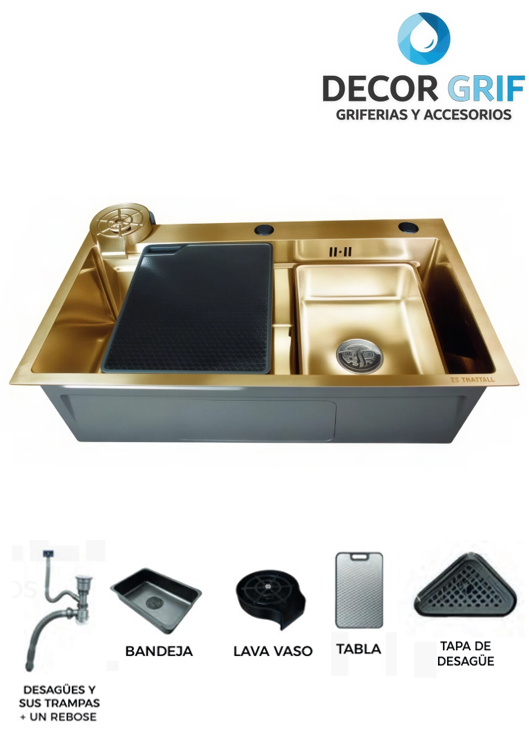 LAVADERO MULTIFUNCIONAL MARVELOUS ACERO INOX GOLD C/ACCES 75X45X23CM FRATELLI