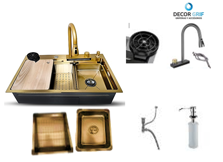 LAVADERO MULTIFUNCIONAL DELUXE (P) ACERO INOX. GOLD C/MEZC 75X46X23 CM FRATELLI