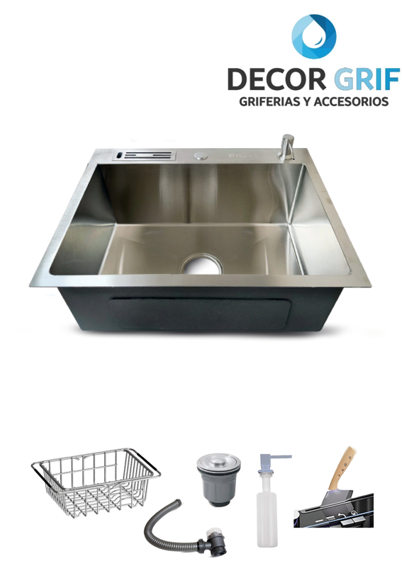 LAVADERO PRIME ACERO INOXIDABLE SATINADO C/ACCESORIOS 60X45X23CM PRM-6045 FRATELLI
