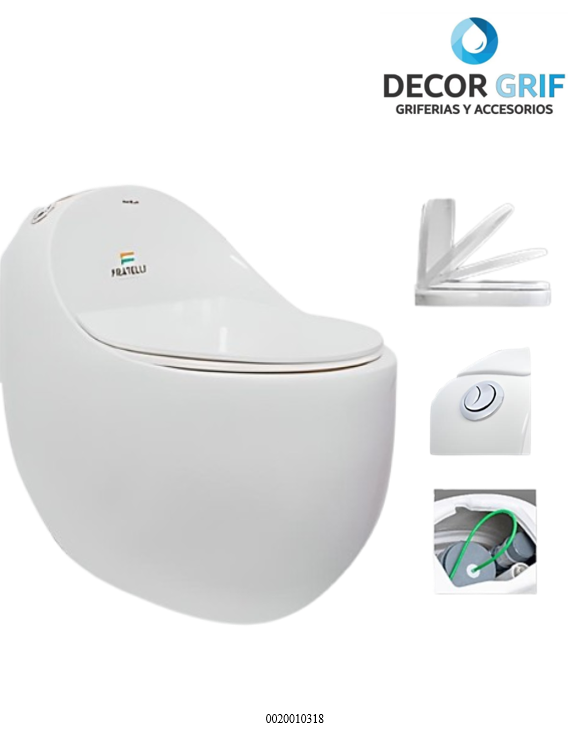 INODORO ONE PIECE + TAPA ASIENTO Y ACCESORIO OVALADO BLANCO 9906 (69X43X60CM) FRATELLI
