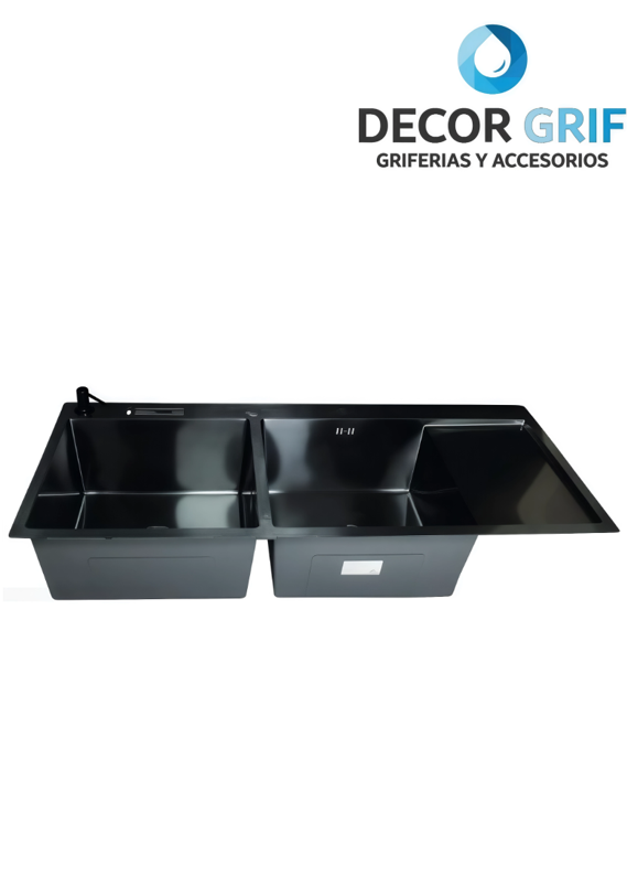LAVADERO P/MARMOL DOBLE POZA ACERO INOXIDABLE NANO BLACK 120X50X23CM INF-12050 FRATELLI