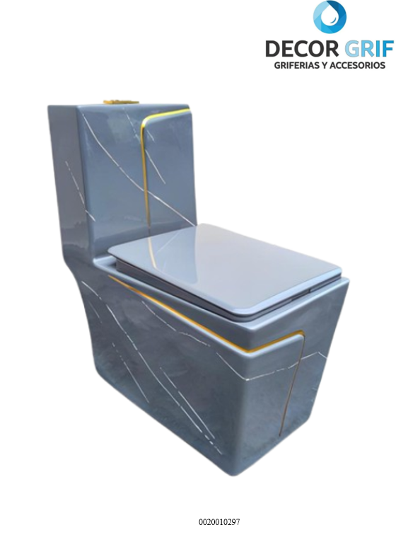 INODORO ONE PIECE + TAPA ASIENTO Y ACCESORIO MINIMALISTA MARMOLEADO GRIS C/DORADO 2328MGGL (69X35X76CM) FRATELLI