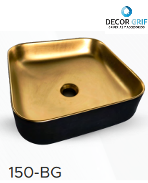 BOWL LOZA (150-BG) MODELO CUADRADO DORADO C/NEGRO 39X39X14 - FRATELLI