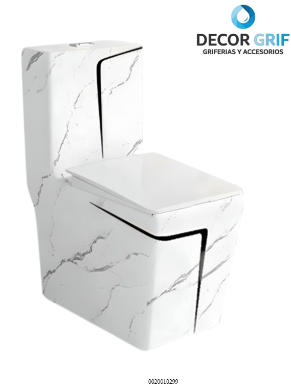INODORO ONE PIECE + TAPA ASIENTO Y ACCESORIO MINIMALISTA MARMOLEADO BLANCO C/NEGRO 2328MBL(69X35X76CM) FRATELLI
