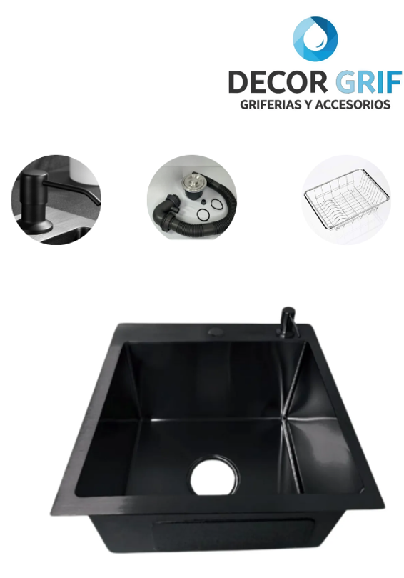 LAVADERO PRIME ACERO INOXIDABLE BLACK C/ACCESORIOS 45X45X23CM PRM-4545 FRATELLI