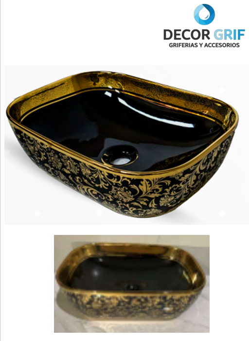 BOWL LOZA (153-BGH) MODELO RECTANGULAR NEGRO C/DORADO 45X33X13.5 - FRATELLI