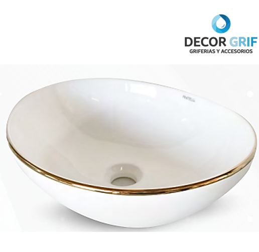 BOWL LOZA (035-G1) MODELO OVALADO BLANCO C/DORADO 40X33X14.5 - FRATELLI