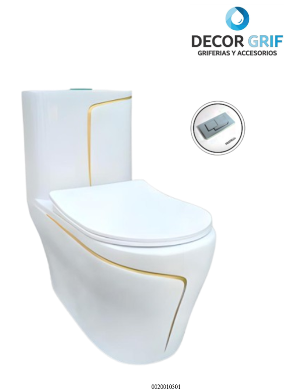 INODORO ONE PIECE + TAPA ASIENTO Y ACCESORIO MINIMALISTA BLANCO C/DORADO 8676GL (70X39X75CM) FRATELLI