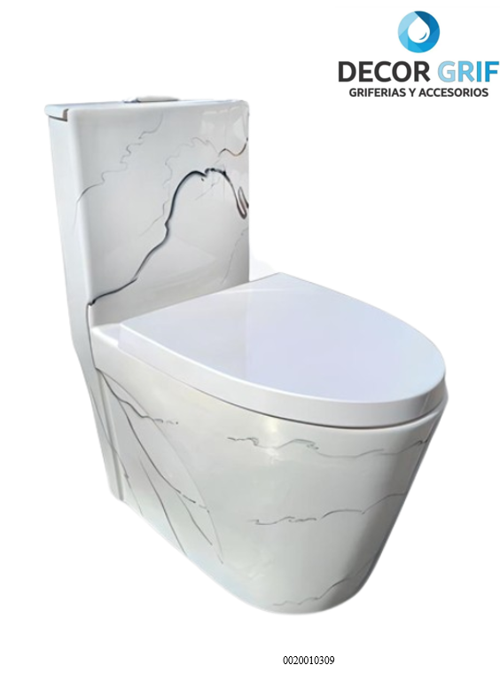 INODORO ONE PIECE + TAPA ASIENTO Y ACCESORIO MINIMALISTA MARMOLEADO BLANCO C/NEGRO 8616M (67.5X38X77CM) FRATELLI