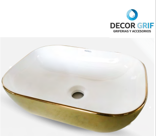 BOWL LOZA (153- GW1) MODELO RECTANGULO BLANCO C/DORADO 45X33X13.5 - FRATELLI