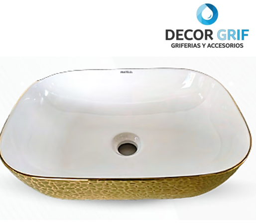 BOWL LOZA (153) MODELO RECTANGULAR BLANCO C/DORADO GRANITO 45X33X13.5 - FRATELLI