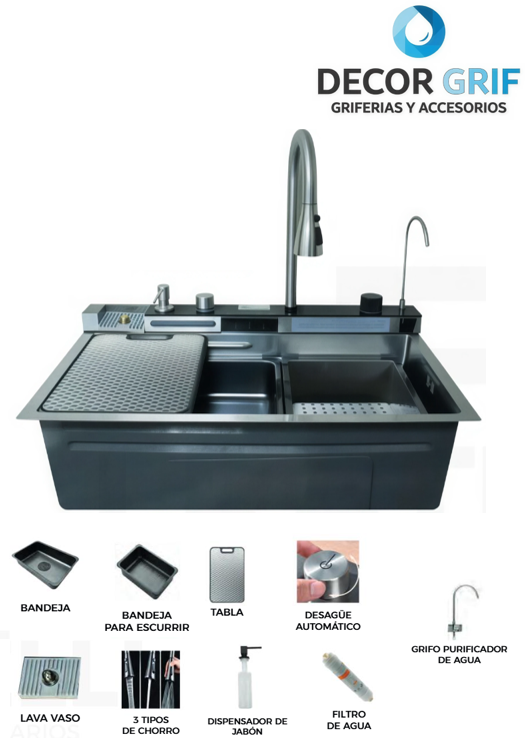 LAVADERO MULTIFUNCIONAL BALI ACERO INOX SATINADO C/ACCES 75X46X23CM FRATELLI