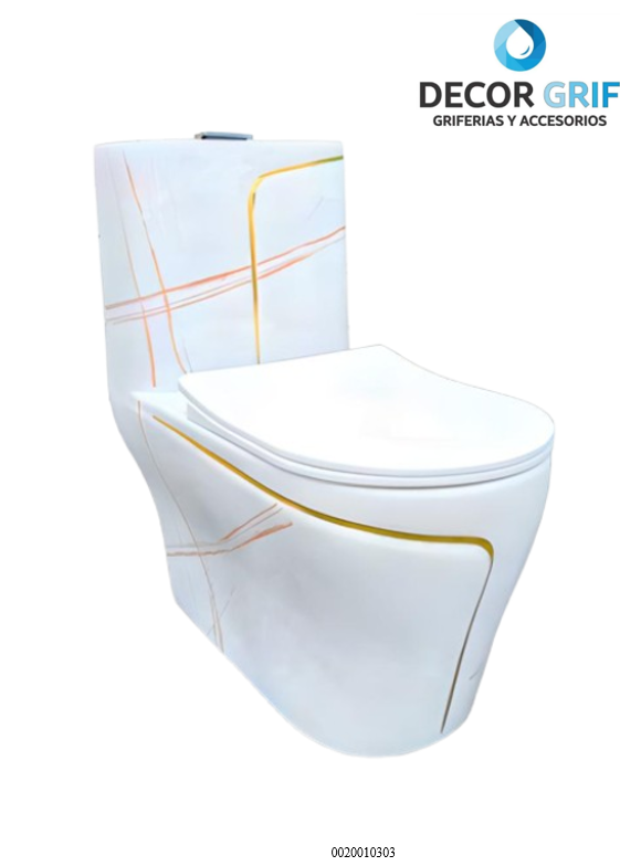 INODORO ONE PIECE + TAPA ASIENTO Y ACCESORIO MINIMALISTA MARMOLEADO BLANCO C/DORADO 8676MGL2 (70X39X75CM) FRATELLI
