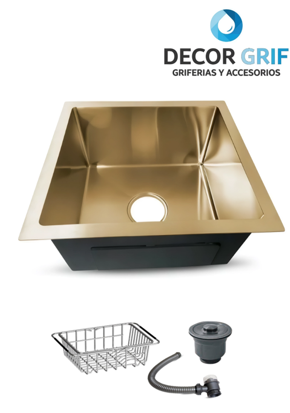 LAVADERO PRIME ACERO INOXIDABLE GOLD C/DESAGUE Y CANASTILLA 43X39X23CM PRM-4339 FRATELLI