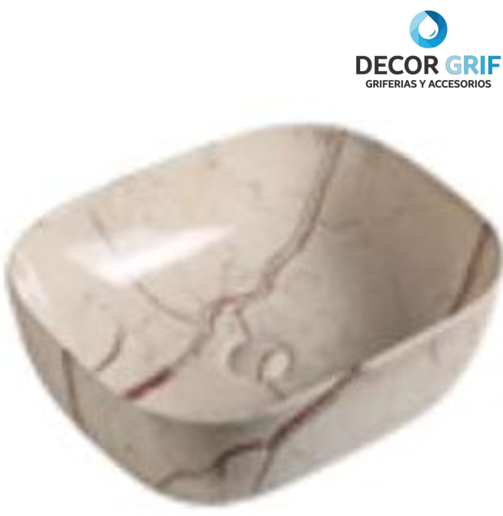 BOWL LOZA (151-7) MODELO RECTANGULAR MARMOLEADO BEIGE C/ROJO 50X40X14 - FRATELLI