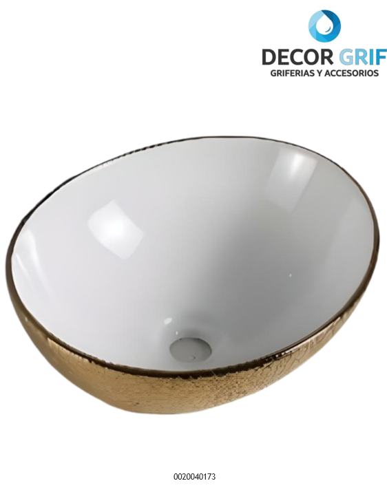 BOWL LOZA (035 ) MODELO OVALADO BLANCO C/DORADO GRANITO (40X33X14.5CM) FRATELLI