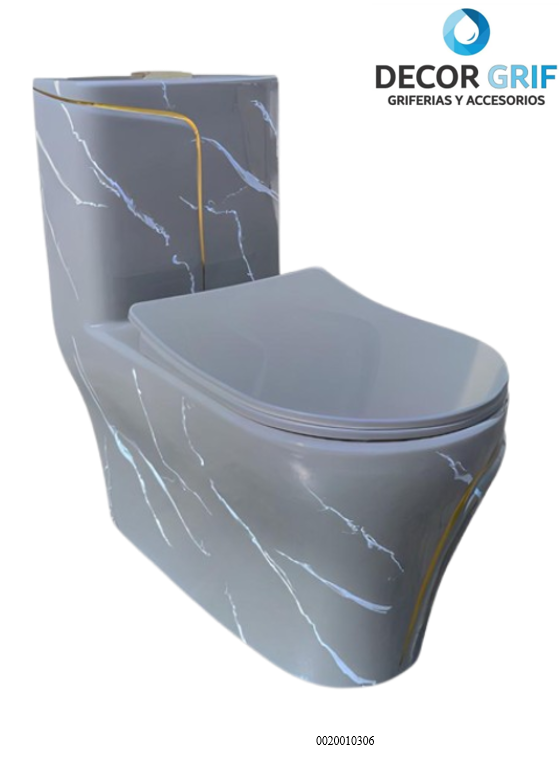 INODORO ONE PIECE + TAPA ASIENTO Y ACCESORIO MINIMALISTA MARMOLEADO GRIS C/DORADO 8676MGGL2 (70X39X75CM) FRATELLI