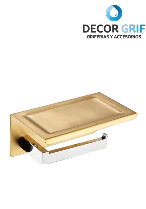 PAPELERA CON HOLDER CELULAR MINIMALISTA SS 304 GOLD FRATELLI