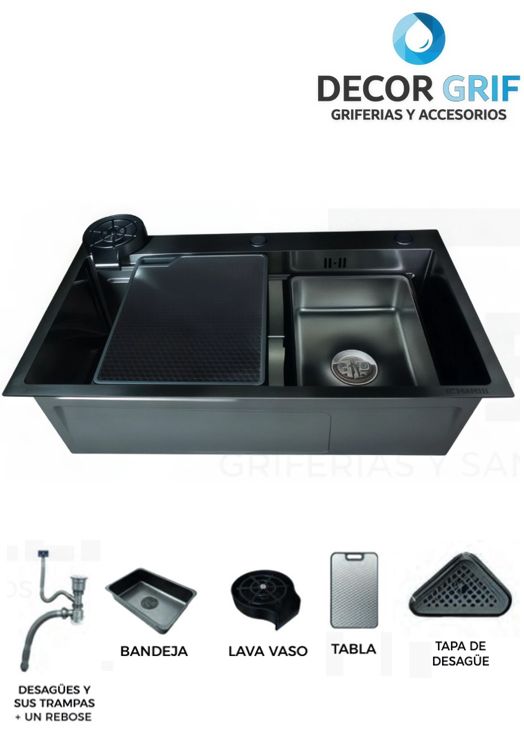 LAVADERO MULTIFUNCIONAL MARVELOUS ACERO INOX BLACK C/ACCES 75X45X23CM FRATELLI