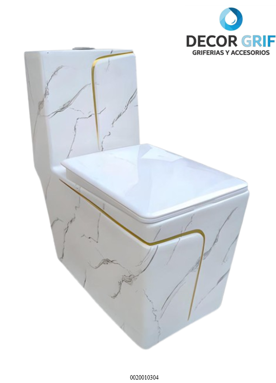 INODORO ONE PIECE + TAPA ASIENTO Y ACCESORIO MINIMALISTA MARMOLEADO BLANCO C/DORADO 2328MGL1 (69X35X76CM) FRATELLI