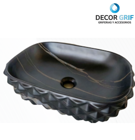 BOWL LOZA (402-1) MODELO RECTANGULAR MARMOLEADO NEGRO C/MARRON DIAMANTE 48X35.5X13.5 - FRATELLI