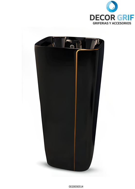 LAVATORIO PEDESTAL MINIMALISTA NEGRO C/DORADO 8802BGL (44X36.5X90CM) FRATELLI