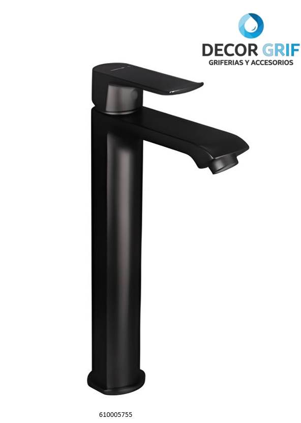 MEZCLADORA LAVATORIO MONOCOMANDO PICO ALTO BLACK CAMBRIA NOIR TREBOL