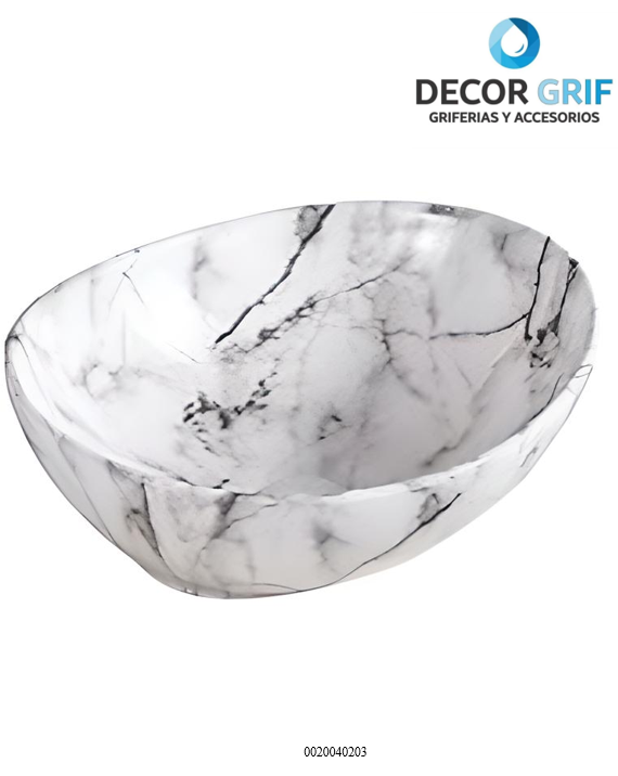 BOWL LOZA (035-4) MODELO OVALADO MARMOLEADO BLANCO C/GRIS (40X33X14.5CM) FRATELLI