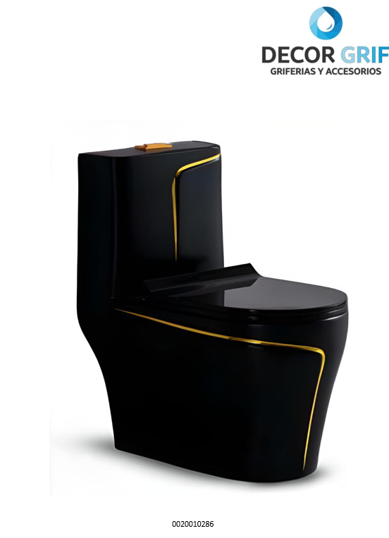 INODORO ONE PIECE + TAPA ASIENTO Y ACCESORIO MINIMALISTA NEGRO C/DORADO 8676BGL (70X39X75CM) FRATELLI