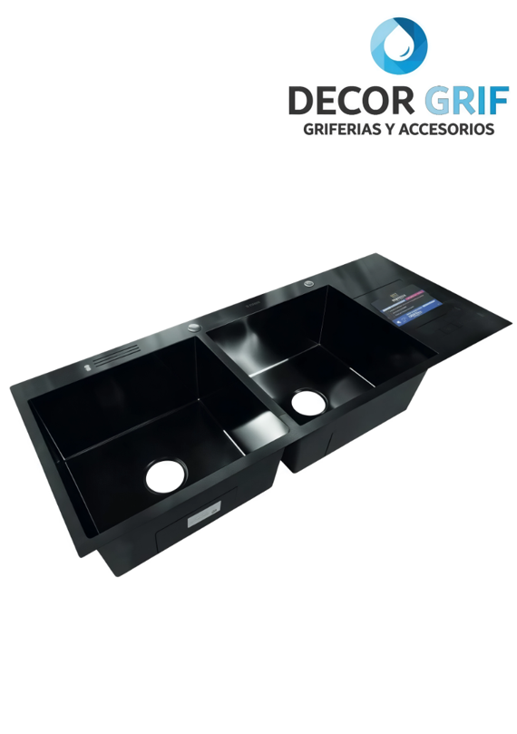 LAVADERO P/MARMOL DOBLE POZA ACERO INOXIDABLE NANO BLACK 120X50X23CM INF-12050 FRATELLI
