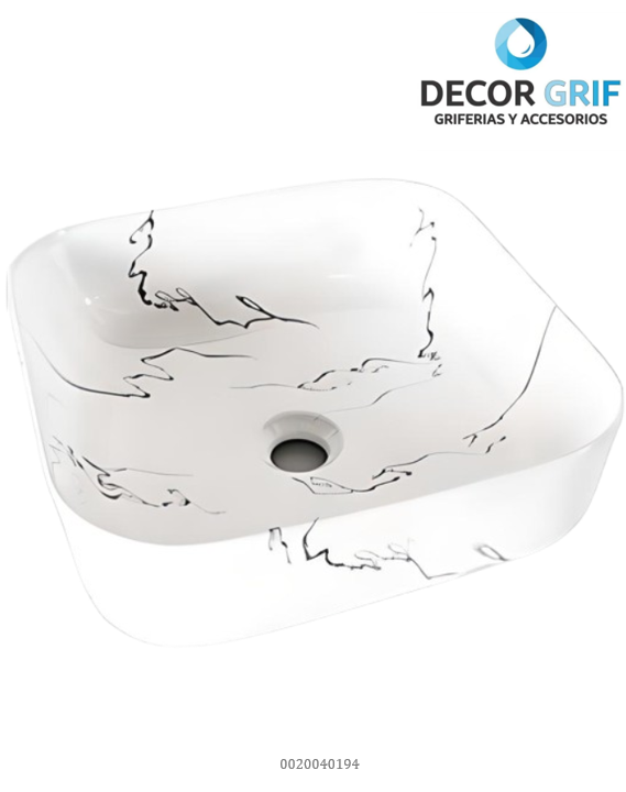 BOWL LOZA (150-A6) MODELO CUADRADO MARMOLEADO BLANCO C/NEGRO (39X39X14CM) FRATELLI