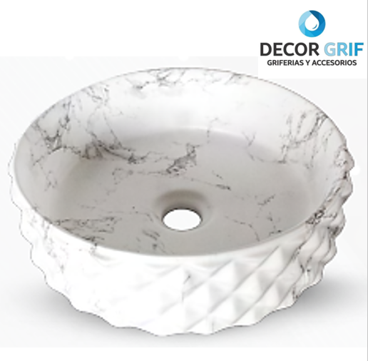 BOWL LOZA (463-6) MODELO CIRCULAR MARMOLEADO BLANCO C/GRIS DIAMANTE 37.5X37.5X12 - FRATELLI
