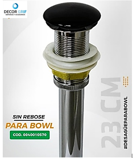 DESAGUE PUSH CERAMICO S/REBOSE P/BOWL NEGRO COLA (23 CM)